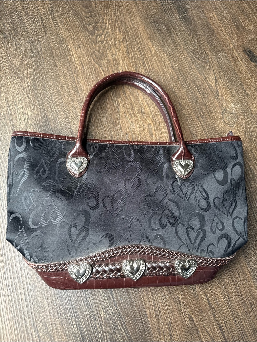 Y2K Black and Brown Heart Accent Tote Bag - Stylish Everyday Carry